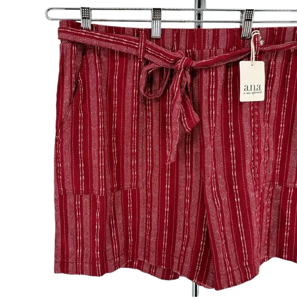 a.n.a Linen Blend Womens High Rise Pull-On Short Red Derby Stripe XXL NWT